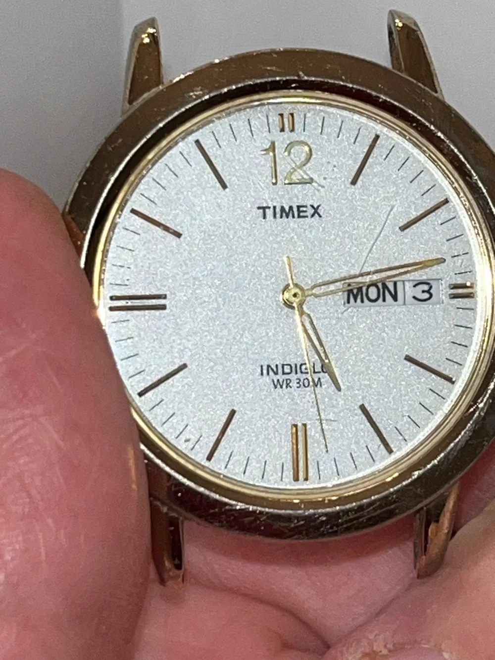 Timex Indiglo Day / Date Watch: 38mm Gold Colored Case: No Band- New Battery